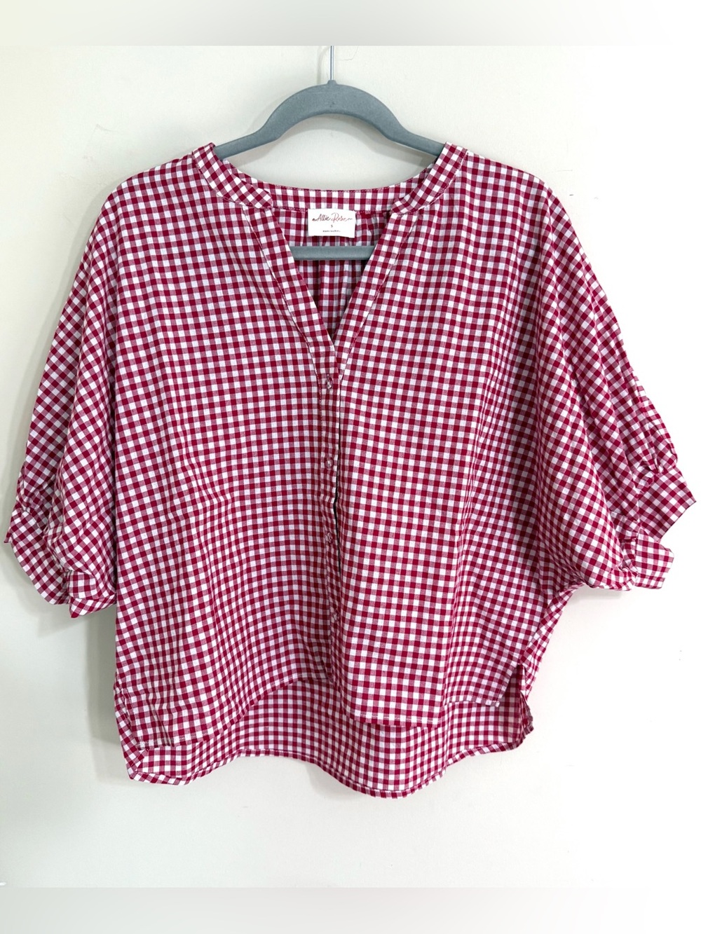 Rafaella Red Gingham Split-Neck Blouse